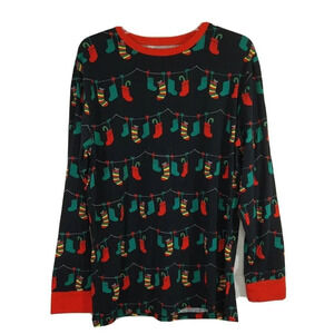 PajamaGram Pajama Top Men Size S Black Red Christmas Stocking Long Sleeve